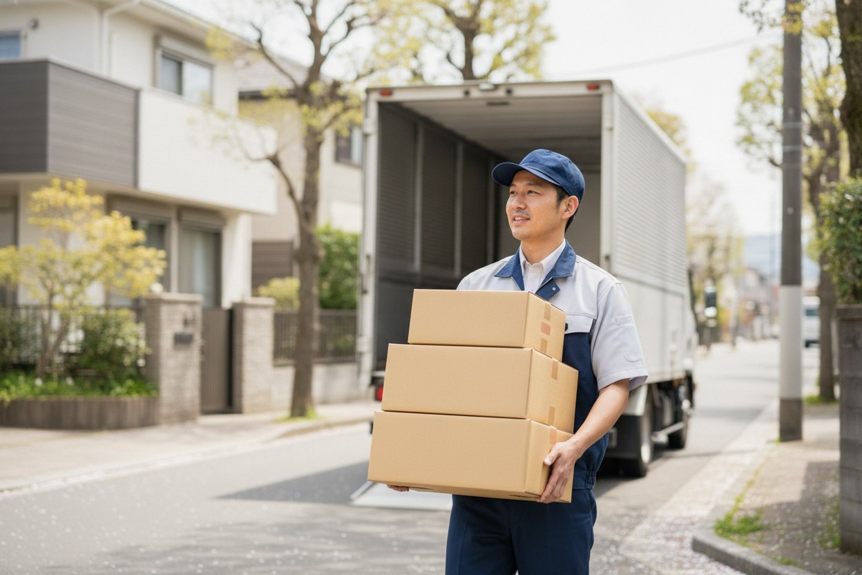 トラックへ荷物を運び込む引越スタッフ